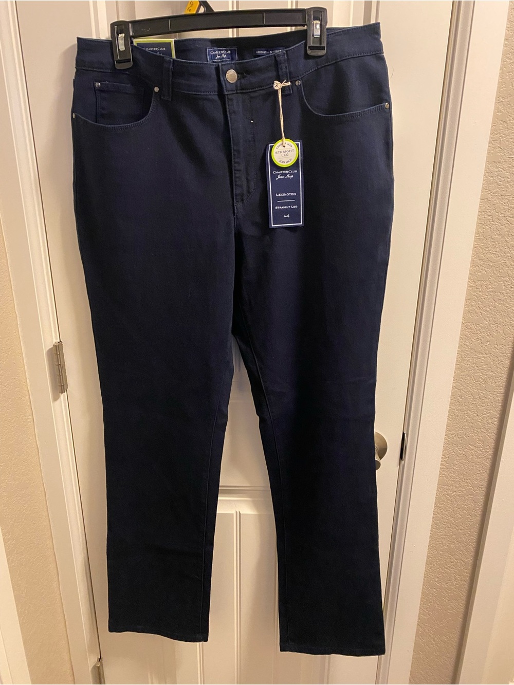 NWT Charter Club 14 Jeans Lexington Straight Leg Stretch Dark Blue Denim Bling